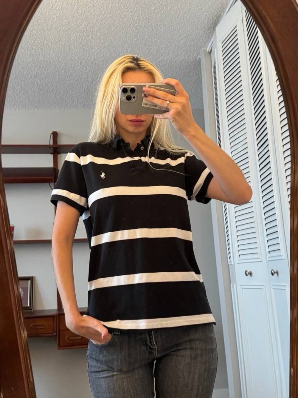 Ralph Lauren Black and White Horizontal Stripe Polo Shirt